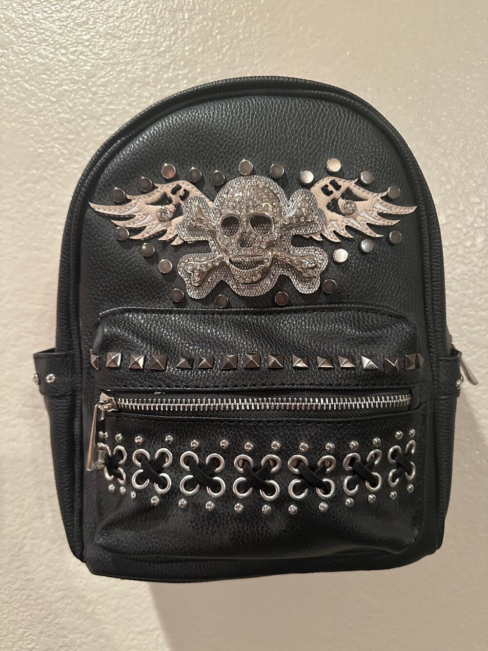 NWOT Zelris Skull Crossbones Angel Wings Heart Bling Mini Backpack Handbag Purse